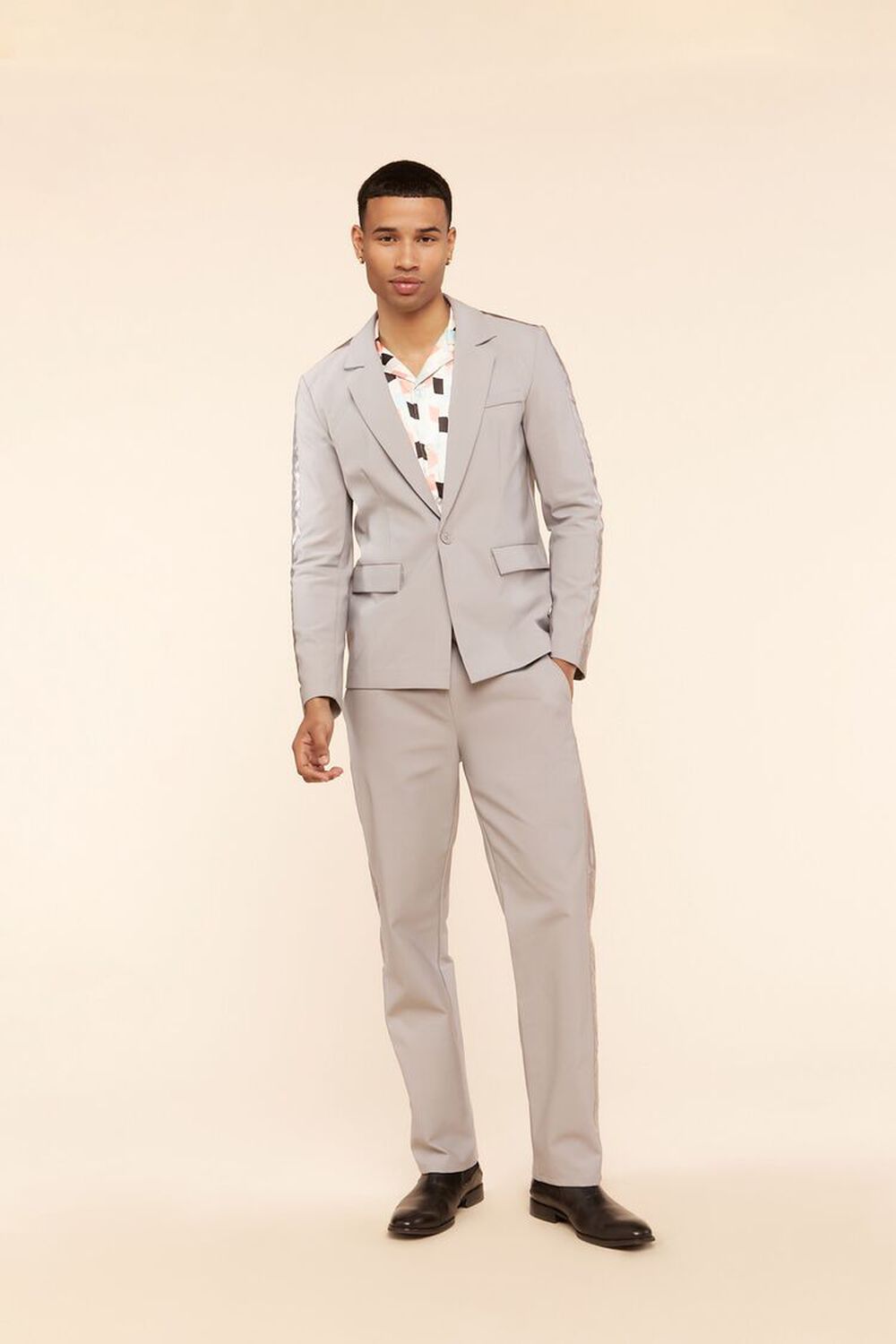 GREY/GREY Notched Button-Front Blazer, image 1