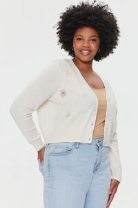 CREAM/MULTI Plus Size Butterfly Cardigan Sweater, image 1