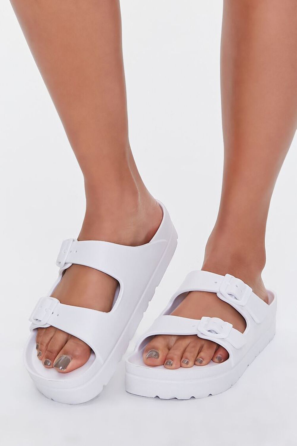 WHITE Buckled Flatform Sandals, image 1