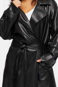 BLACK Plus Size Faux Leather Trench Coat, image 5