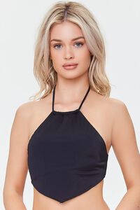 BLACK Ribbed Halter Bikini Top, image 1