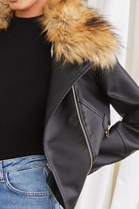 BLACK Faux Fur-Collar Zip-Up Moto Jacket, image 5