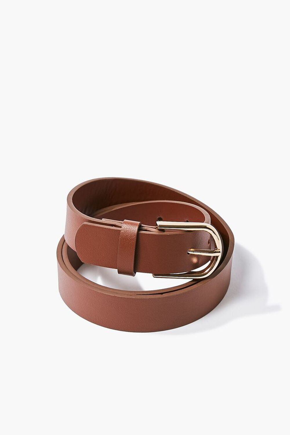 BROWN/GOLD Faux Leather Buckle Belt, image 1