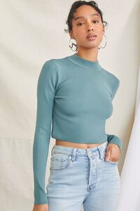 DUSTY BLUE Fitted Sweater-Knit Crop Top, image 2
