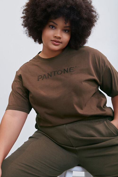 BROWN Plus Size Embroidered Pantone Crew Tee, image 1