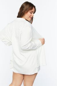 WHITE Plus Size Satin Shirt & Shorts Set, image 3