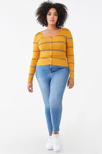 MUSTARD/MULTI Plus Size Striped Sweater, image 4