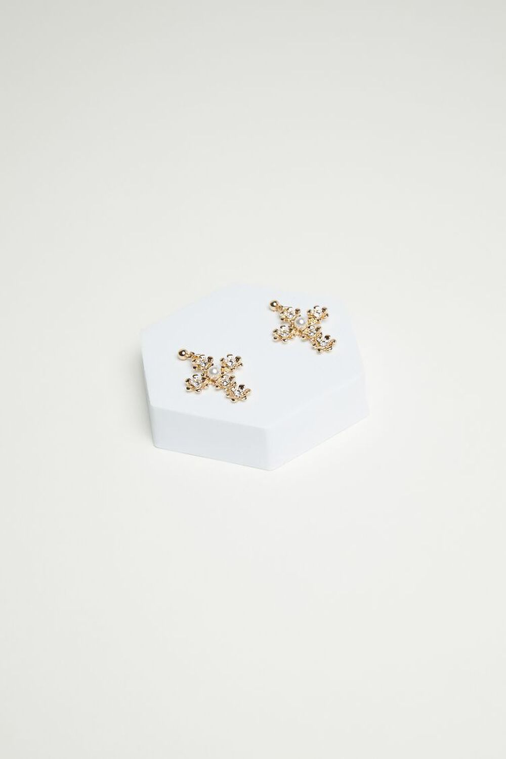 GOLD Floral Cross Drop Earrings, image 1
