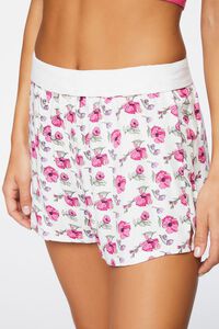 WHITE/SHOCKING PINK Floral Print Twill Pajama Shorts, image 6