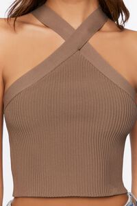 TAUPE Sweater-Knit Halter Crop Top, image 5