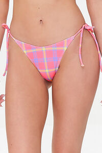 SUPER PINK/MULTI Plaid String Bikini Bottoms, image 2