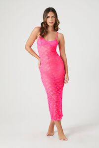 NEON PINK Sheer Lace Lingerie Maxi Slip Dress, image 7