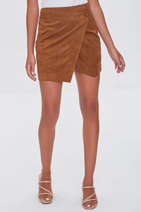 CAMEL Faux Suede Wrap-Front Skirt, image 2