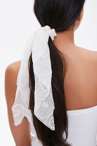 CREAM Embroidered Bow Scrunchie, image 1