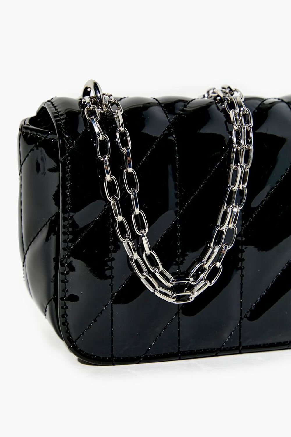 BLACK Faux Patent Leather Quilted Crossbody Bag, image 3