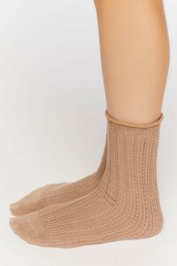 TAN Pointelle Knit Crew Socks, image 3