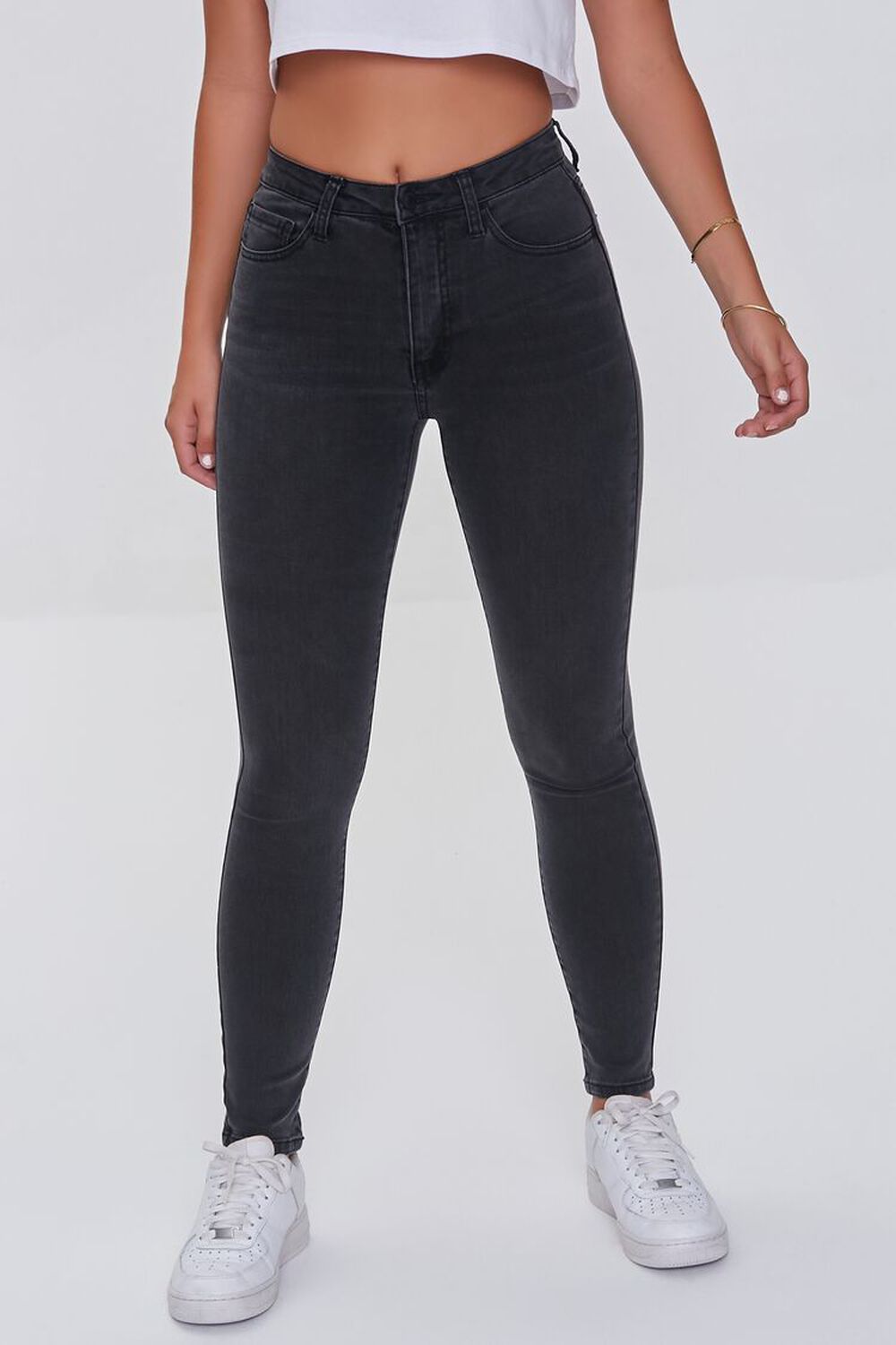 WASHED BLACK Mid-Rise Skinny Jeans, image 2