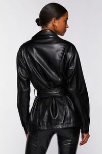BLACK Faux Leather Belted Shacket, image 3