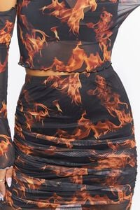 BLACK/ORANGE Flame Print Mesh Midi Skirt, image 6