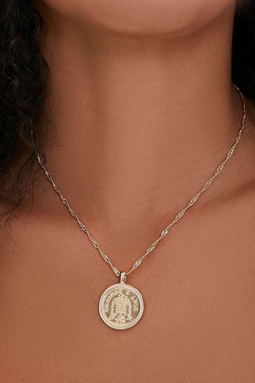 GOLD Ancient Coin Pendant Twisted Necklace, image 1