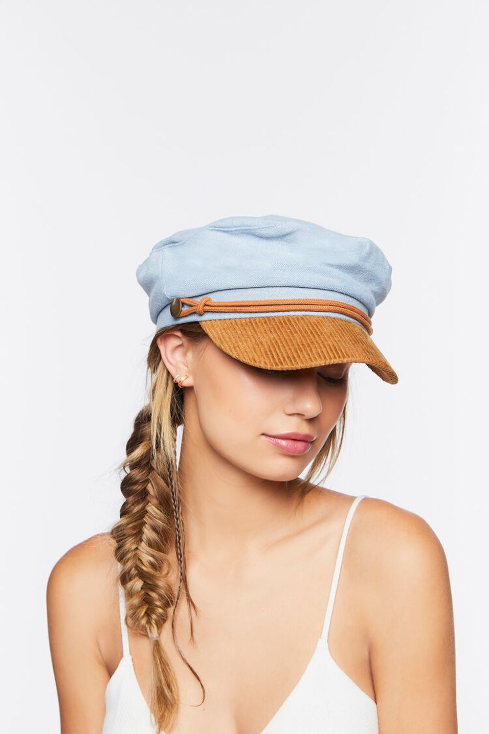 BLUE/BROWN Corduroy-Trim Cabbie Hat, image 1