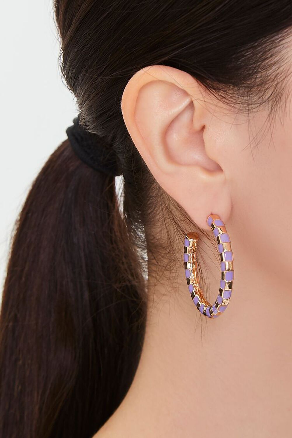 GOLD/PURPLE Speckled Open-End Hoop Earrings, image 1