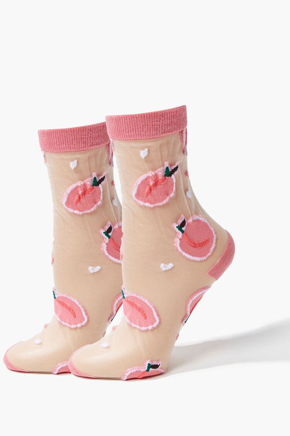 Sheer Mesh Peach Crew Socks, image 1