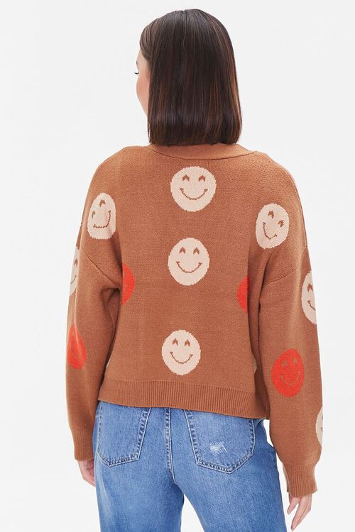 BROWN/MULTI Happy Face Cardigan Sweater, image 3