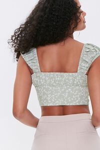 SAGE/WHITE Floral Ruched Crop Top, image 3