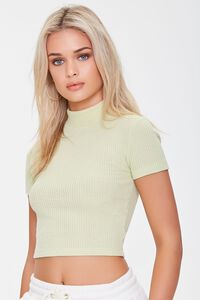 LIGHT GREEN Waffle Knit Cropped Tee, image 1