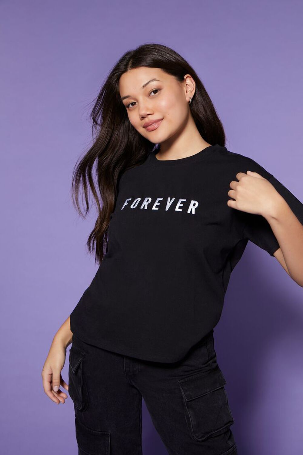 BLACK/WHITE Embroidered Forever Tee, image 2