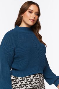 NAUTICAL BLUE Plus Size Ribbed Mock Neck Sweater, image 2