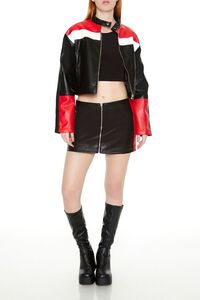RED/MULTI Colorblock Faux Leather Moto Jacket, image 4