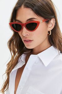 RED/OLIVE Tinted Cat-Eye Chain Sunglasses, image 1