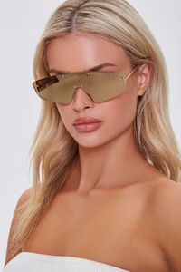 GOLD/GOLD Mirrored Shield Sunglasses, image 1