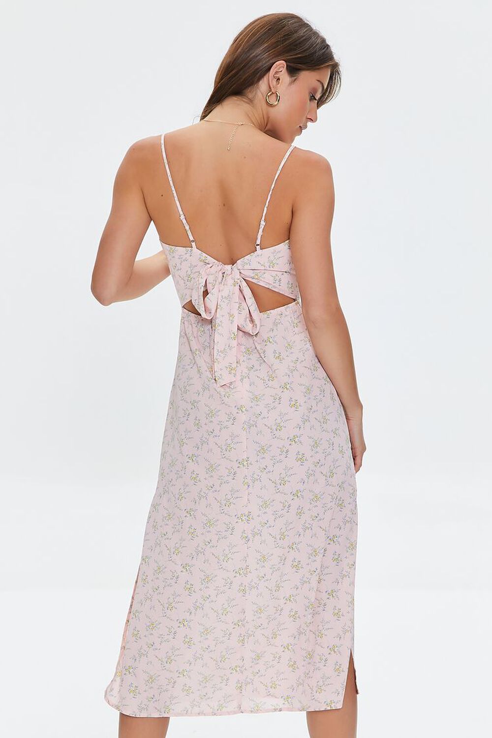 LIGHT PINK/MULTI Floral Print Tie-Back Midi Dress, image 3