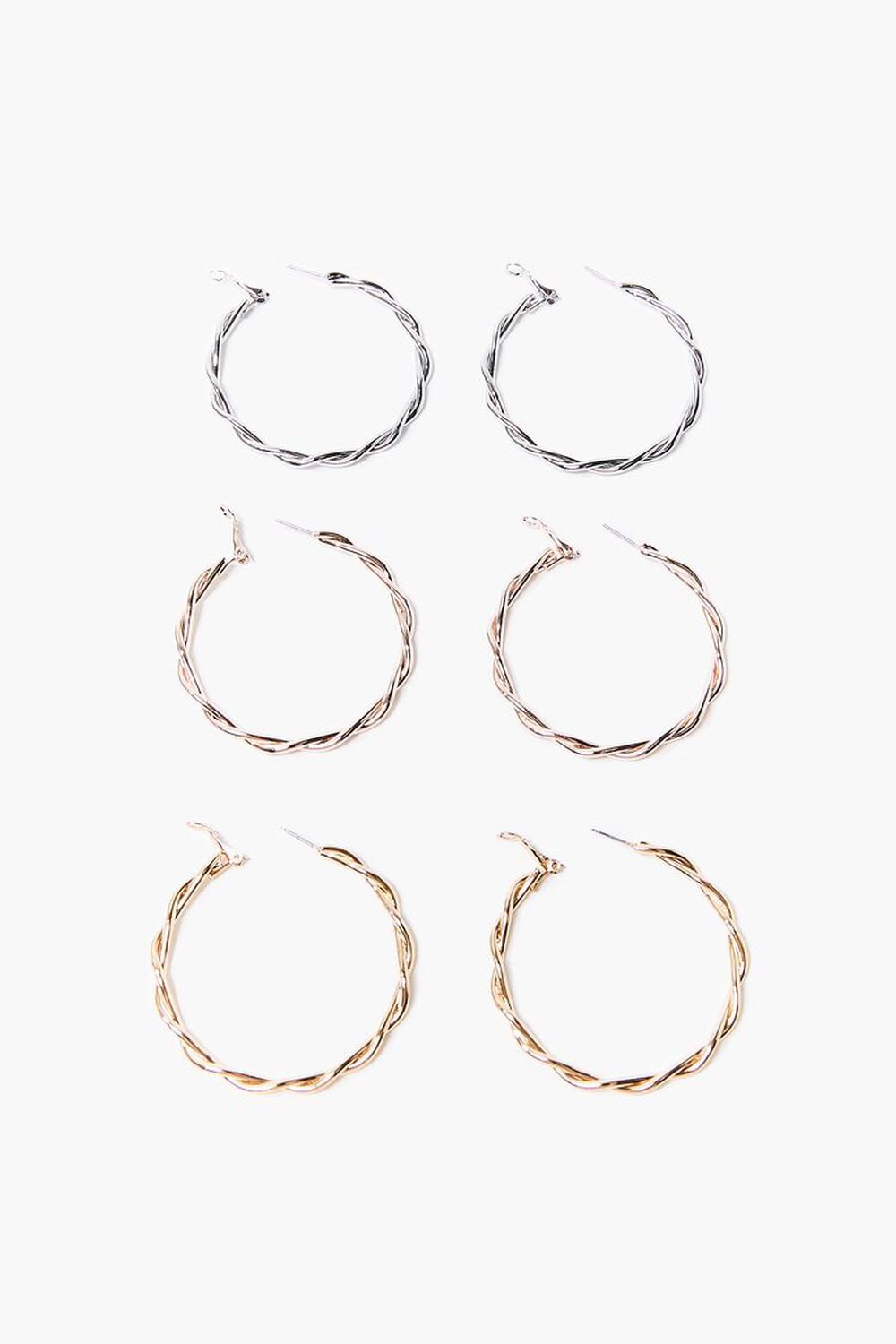 GOLD/SILVER Variety-Finish Twisted Hoop Earrings, image 1