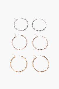GOLD/SILVER Variety-Finish Twisted Hoop Earrings, image 1
