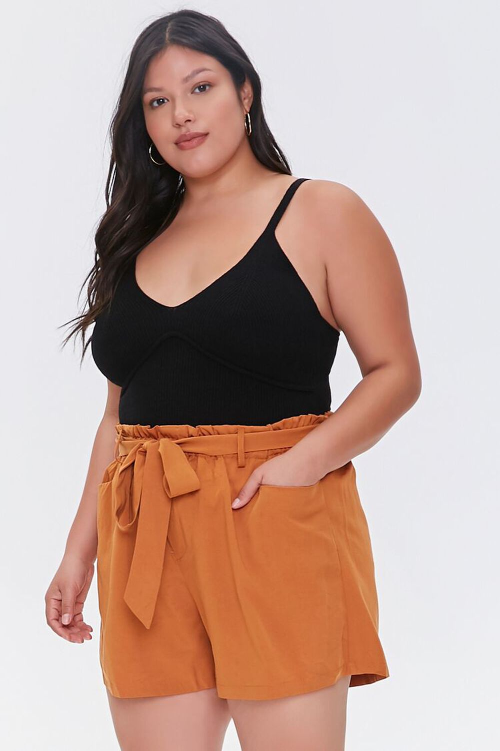 RUST Plus Size Relaxed Tie-Belt Shorts, image 1