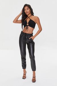 BLACK Faux Leather Paperbag Joggers, image 1