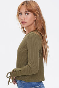 OLIVE Lace-Up Waffle Knit Top, image 2