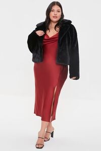 BLACK Plus Size Faux Fur Coat, image 4