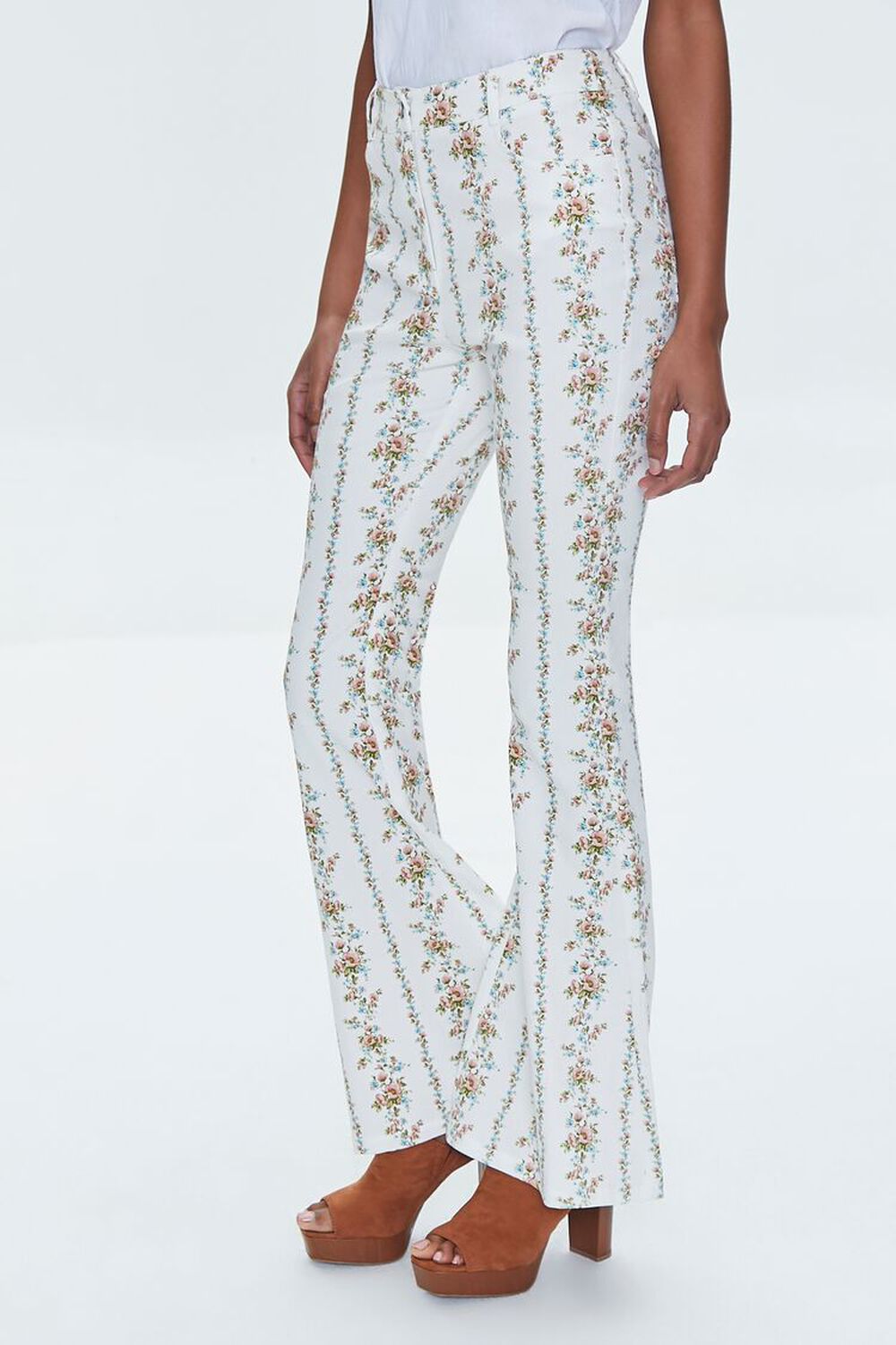 WHITE/MULTI Floral Print High-Rise Flare Pants, image 3