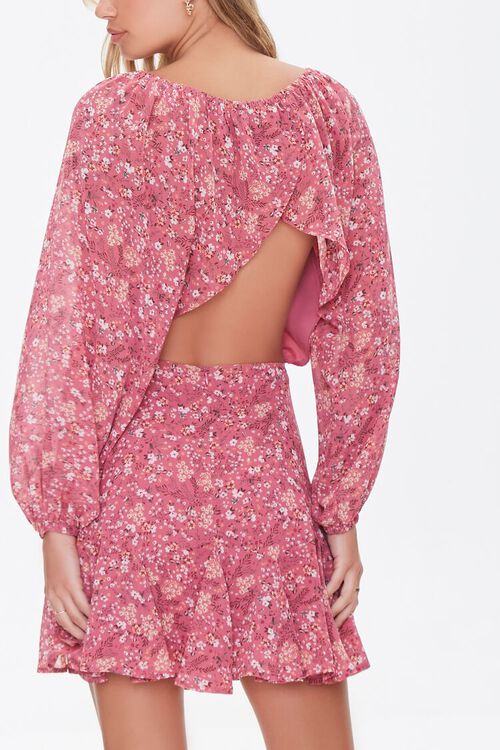 BERRY/MULTI Floral Print Cutout Dress, image 3