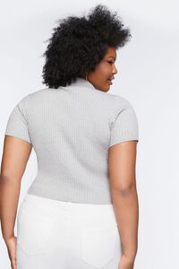 HEATHER GREY Plus Size Ribbed Knit Zip-Up Top, image 3