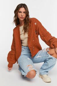 RUST/MULTI Floral Embroidered Cardigan Sweater, image 1