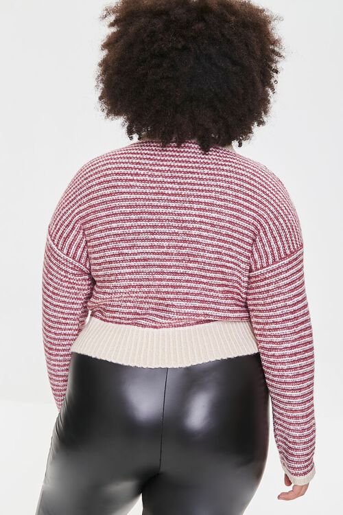 CREAM/MULTI Plus Size Striped Cropped Sweater, image 3