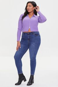 VIOLET Plus Size Ribbed Zip-Up Sweater, image 4