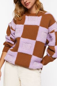 PURPLE/BROWN Fuzzy Checkered Sweater, image 5