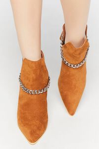 TAN Pointed Curb Chain Flare Heel Booties, image 4